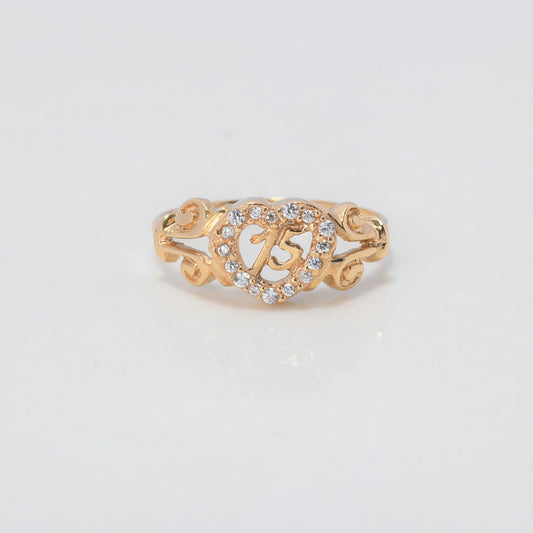 Anillo Corazon 15s 1.9gr / T6 1/4 / Circones Blancos Oro Amarillo $