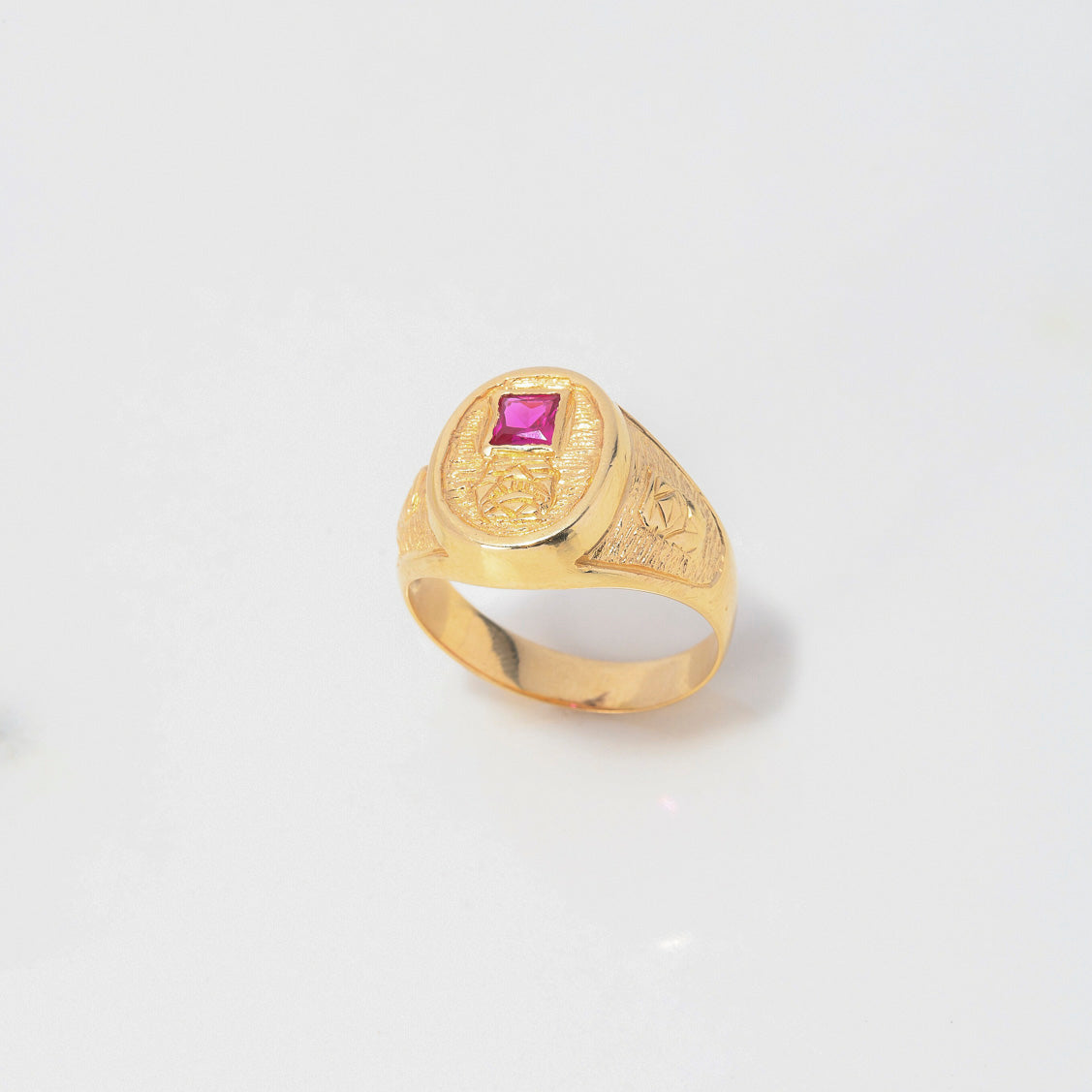 Anillo Sello Pre Colombino 6.4gr / T10 / Grabado Circon Fucsia Oro Amarillo $