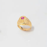 Anillo Sello Pre Colombino 6.4gr / T10 / Grabado Circon Fucsia Oro Amarillo $