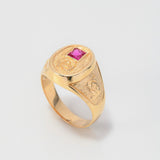 Anillo Sello Pre Colombino 6.4gr / T10 / Grabado Circon Fucsia Oro Amarillo $