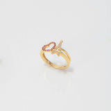 Anillo Corazón Torre Eiffel 2.45gr / T6 / Circones Blancos Fucsias Oro Amarillo $