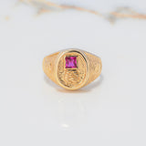 Anillo Sello Pre Colombino 6.4gr / T10 / Grabado Circon Fucsia Oro Amarillo $