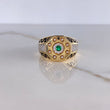 Anillo Octagono Tribal 10gr / T10 1/2 / Circon Verde Blancos Oro Amarillo $