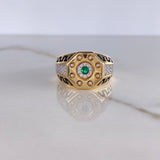 Anillo Octagono Tribal 10gr / T10 1/2 / Circon Verde Blancos Oro Amarillo $