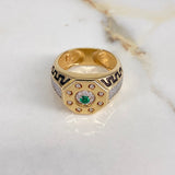 Anillo Octagono Tribal 10gr / T10 1/2 / Circon Verde Blancos Oro Amarillo $