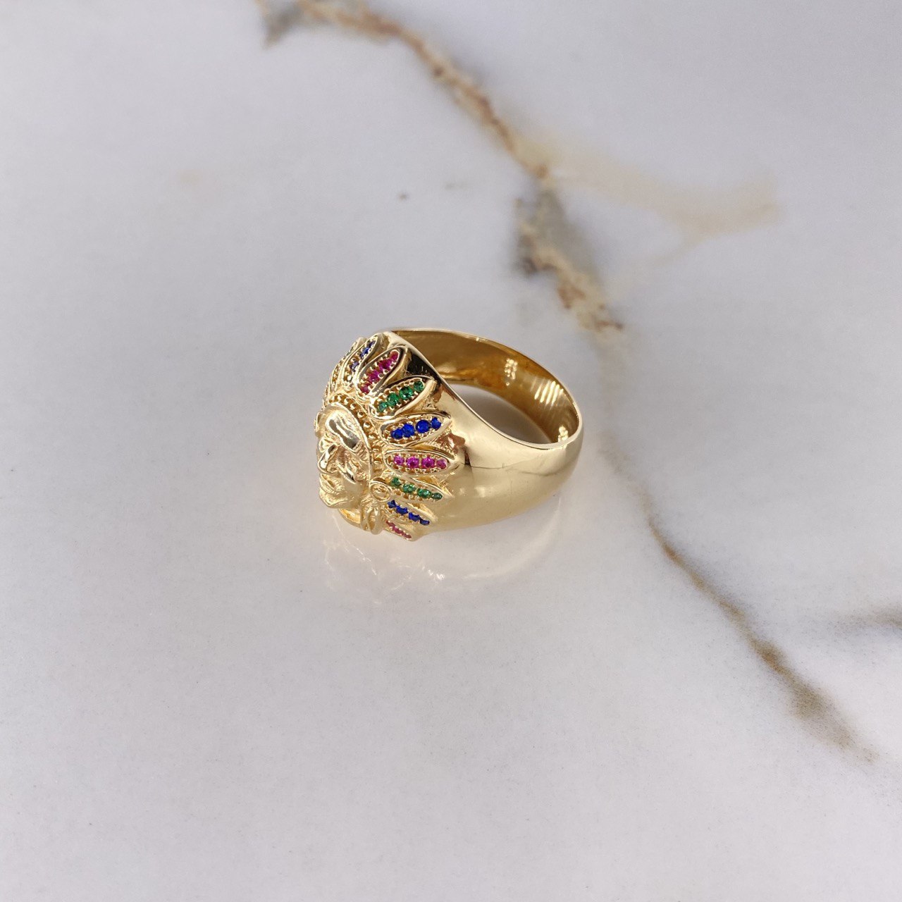 Anillo Rostro Indio 14.7gr / T11 1/2 / Circones Colores Oro Amarillo $