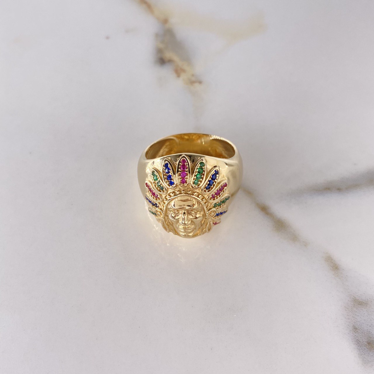 Anillo Rostro Indio 14.7gr / T11 1/2 / Circones Colores Oro Amarillo $