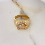 Anillo Herradura Caballo 7.5gr / T9 1/4 / Circones Blancos Dos Oros Amarillo Blanco $