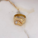 Anillo Herradura Caballo 7.5gr / T9 1/4 / Circones Blancos Dos Oros Amarillo Blanco $