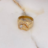 Anillo Herradura Caballo 7.5gr / T9 1/4 / Circones Blancos Dos Oros Amarillo Blanco $