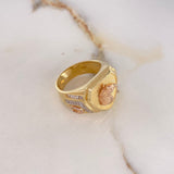 Anillo Caballo 14.1gr / T10 1/4 / Escudo Punteado Circones Blancos Tres Oros $