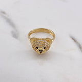 Anillo Rostro Oso 4.75gr / T7 3/4 / Circones Blancos Negros Oro Amarillo &