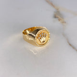 Anillo Sello Corona 3.35gr / T10 1/2 / Circones Blancos Oro Amarillo $