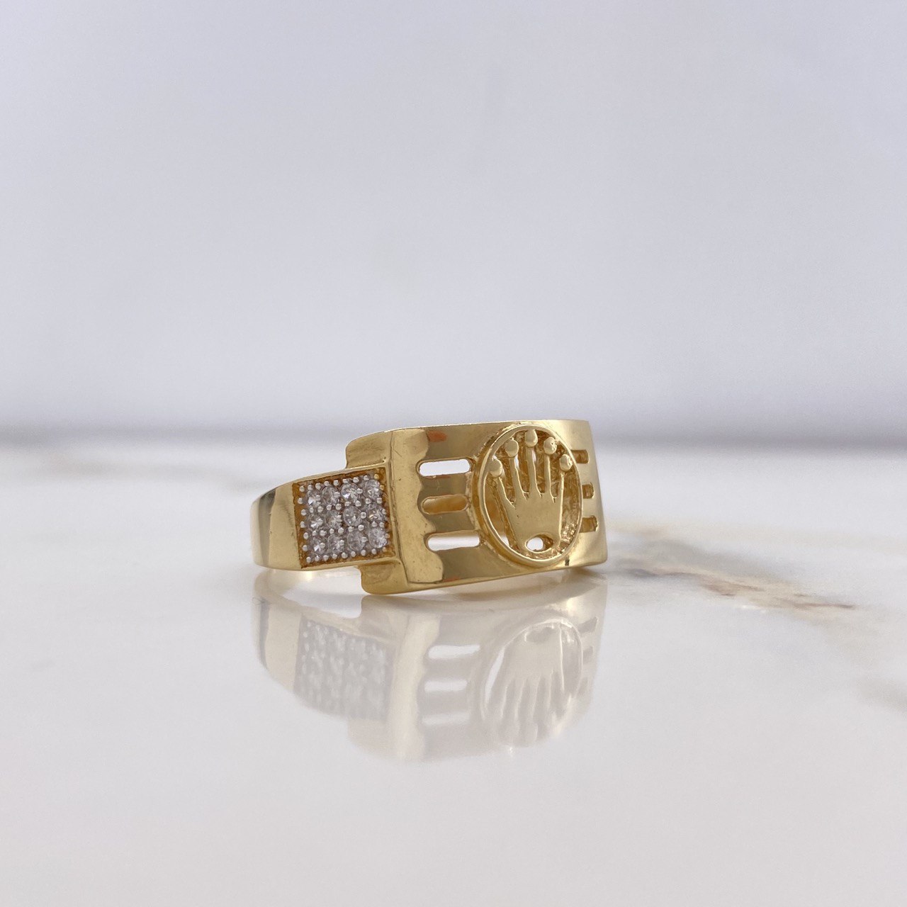 Anillo Corona 4.5gr / T10 1/4 / Circones Blancos Oro Amarillo $