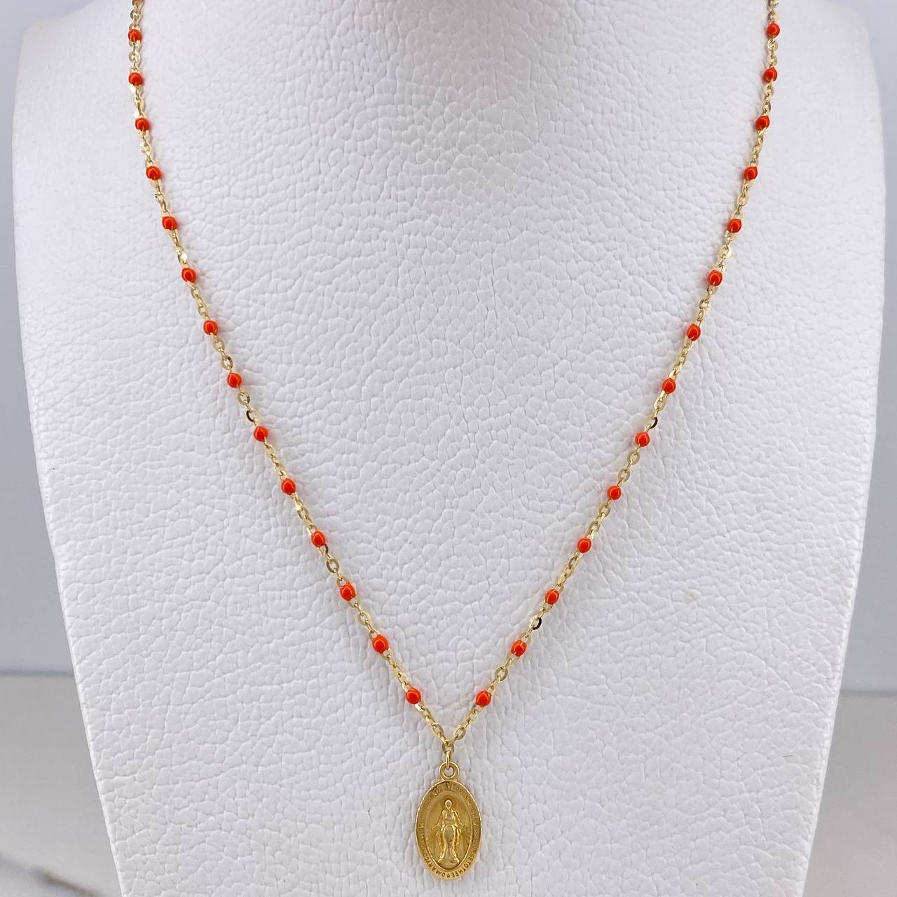 Cadena Aro Seguido Virgen Milagrosa 2.8gr / 50cm / 1mm Bolas Naranjas Oro Amarillo +3 18K &