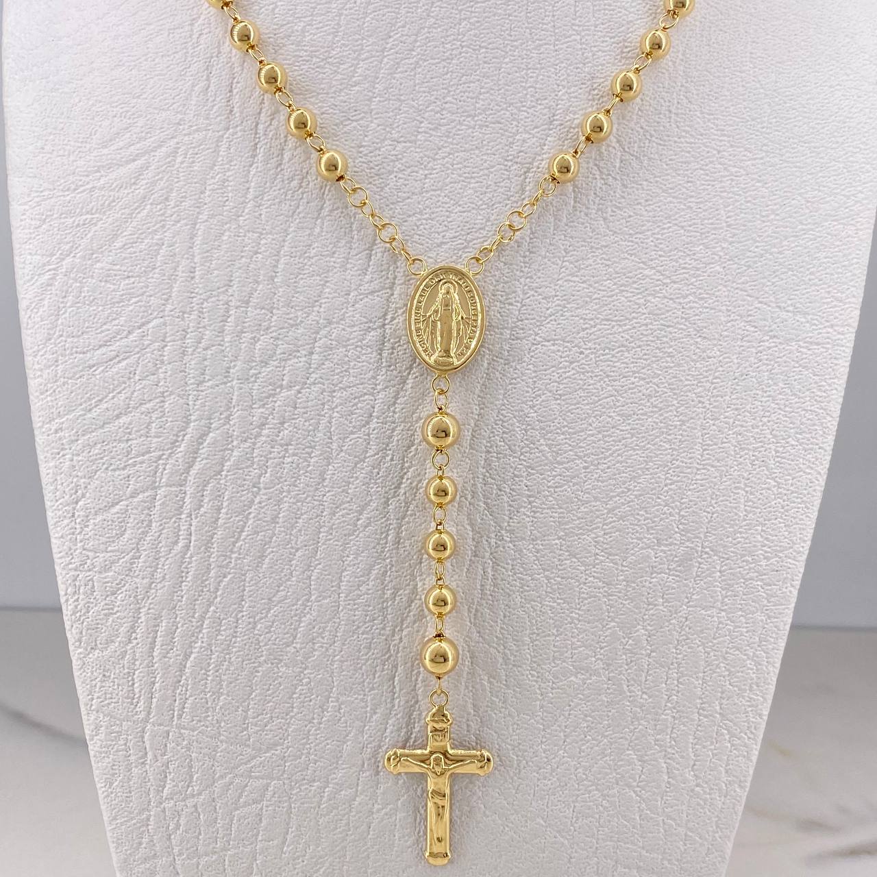 Rosario Virgen Milagrosa 16.8gr / 60cm / 5mm-6mm Bola Lisa Oro Amarillo 18K $