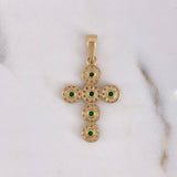 Dije Cruz Tupida 2.5gr / 3.4cm / Circones Blancos Verdes Oro Amarillo 18K $