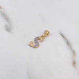 Dije Letra S 0.8gr / 2cm / Circones Blancos Dos Oros Amarillo Blanco 18K $