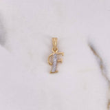 Dije Letra F 0.8gr / 1.7cm / Circones Blancos Dos Oros Amarillo Blanco 18K $