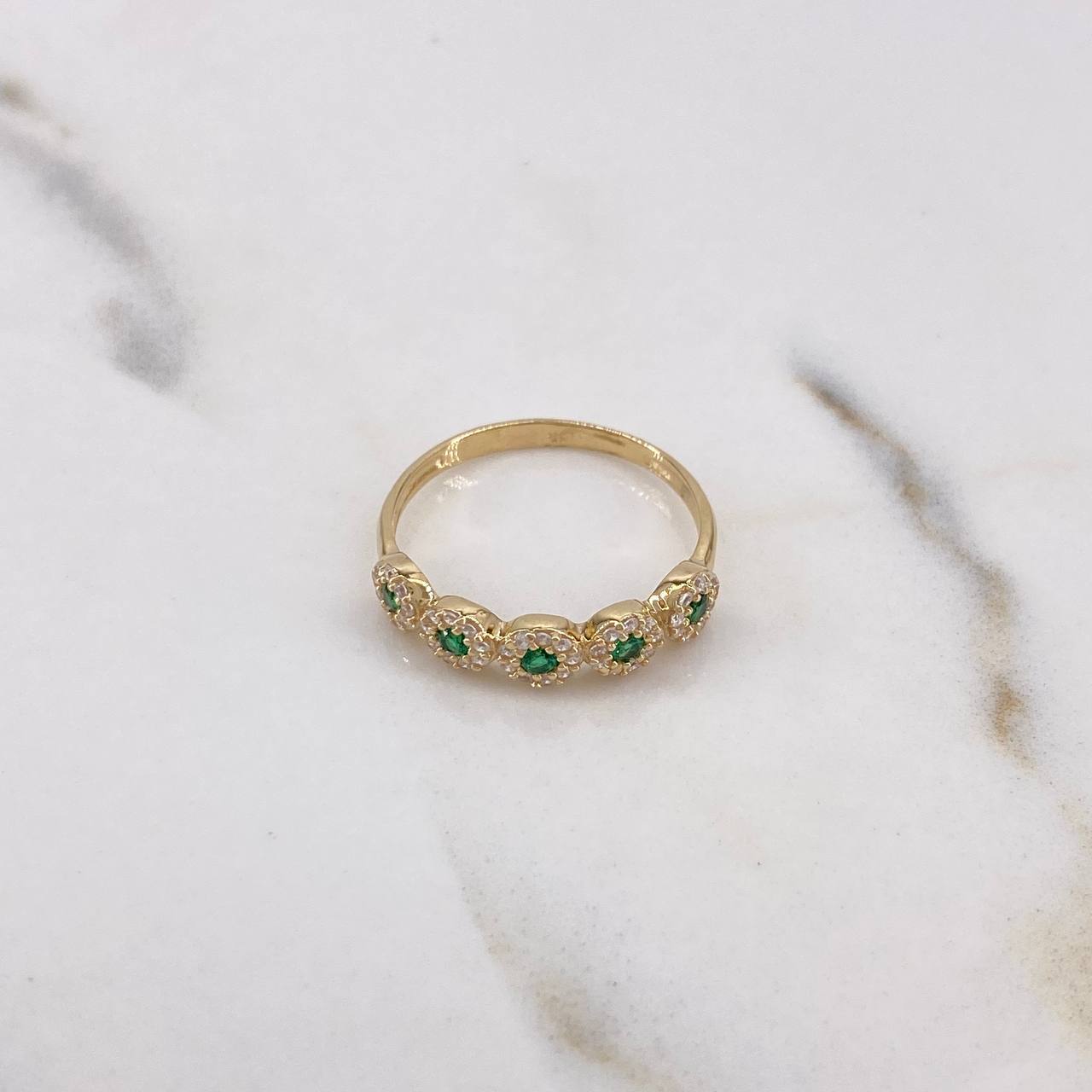 Anillo Tupido 2.15gr / T7 3/4 / Circones Blancos Verdes Oro Amarillo 18K $