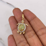 Dije Tortuga Articulada 4.2gr / 3.1cm / Blancos Verdes Negros Dos Oros Amarillo Blanco 18K #