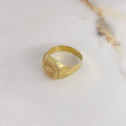 Anillo Sello Pez Jesús 4.2gr / T10 / Punteado Oro Amarillo $