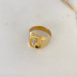 Anillo Sello Palmera 3.6gr / T10 3/4 / Circon Verde Dos Oros Amarillo Blanco $