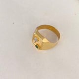 Anillo Sello Palmera 3.6gr / T10 3/4 / Circon Verde Dos Oros Amarillo Blanco $