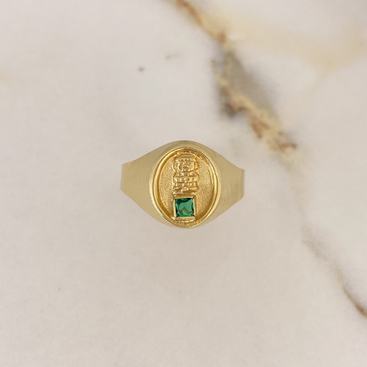 Anillo Sello Pre Colombino 2.6gr / T10 3/4 / Circon Verde Oro Amarillo $