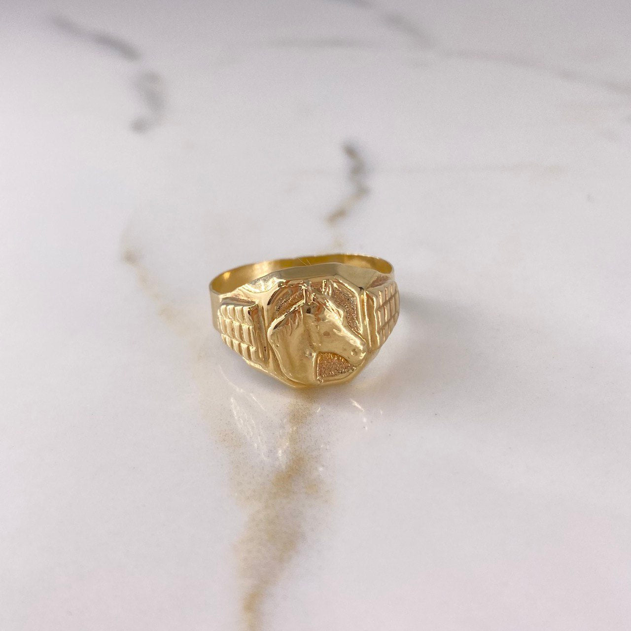 Anillo Sello Caballo 4.95gr / T11 1/4 / Correa Oro Amarillo $