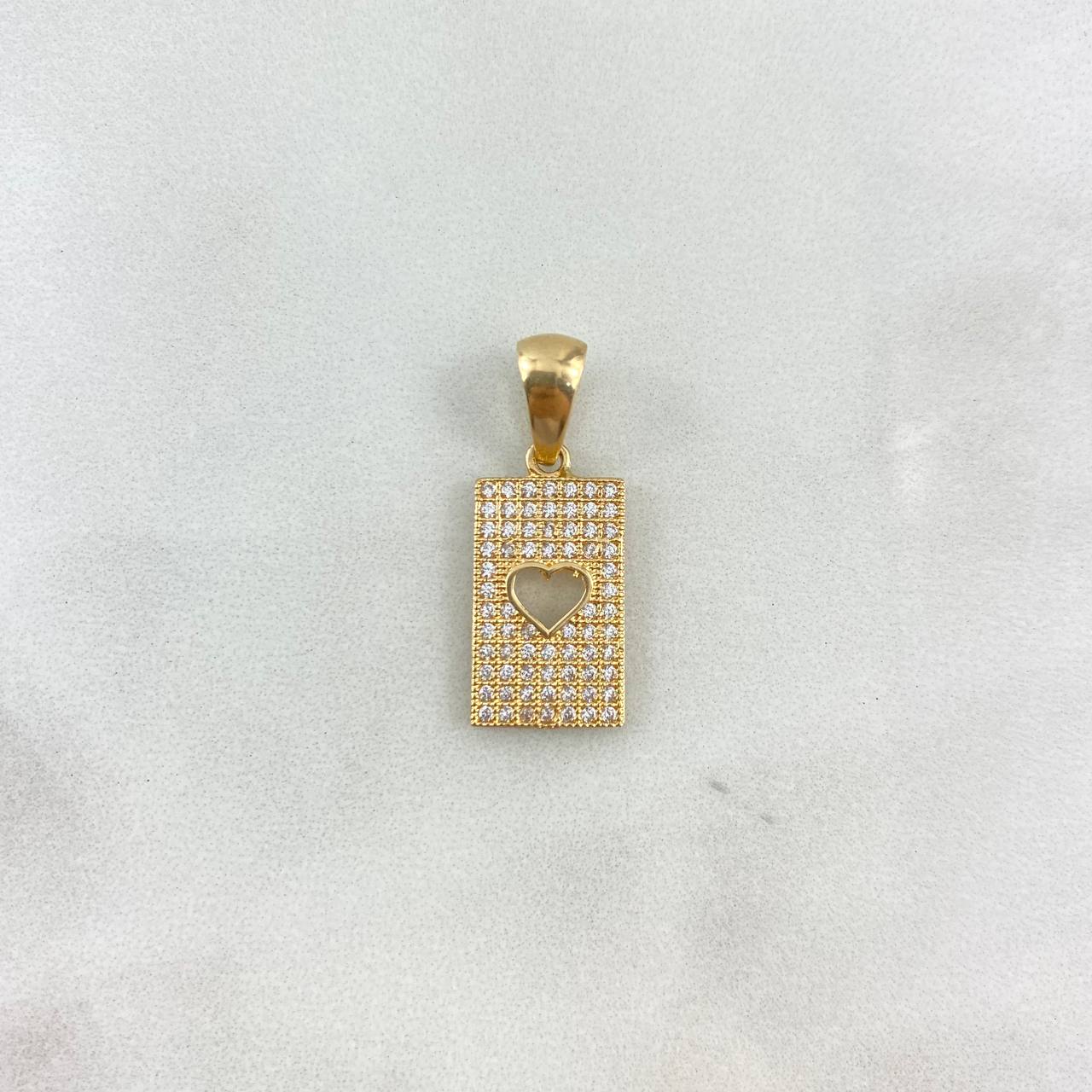 Dije Corazón Rectangular 2.95gr / 3cm / Circones Blancos Oro Amarillo $