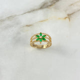 Anillo Tres Lineas 3.8gr / T6  / Circones Blancos Verdes Oro Amarillo $