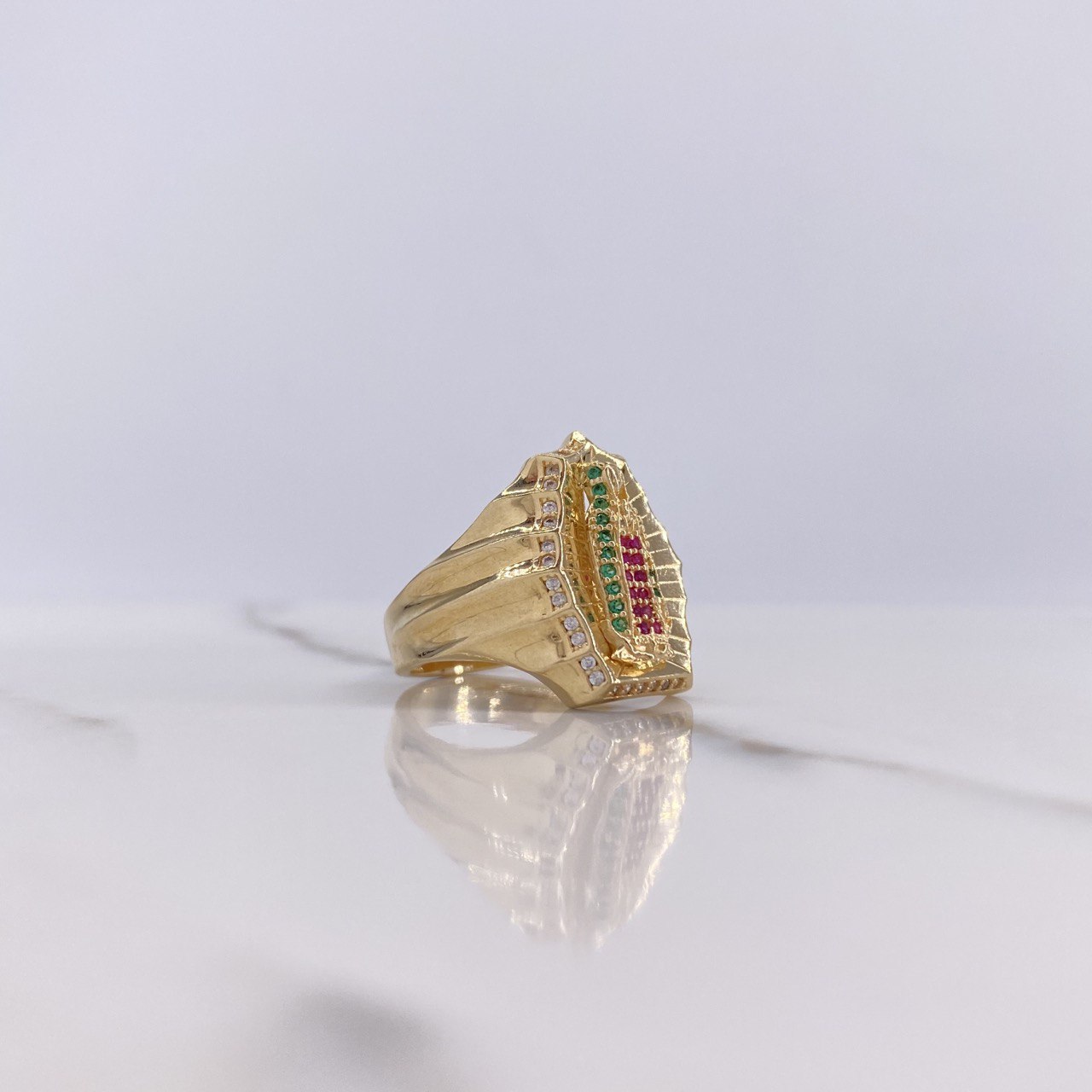 Anillo Virgen Guadalupe Silueta 8.45gr / T8 / Circones Blancos Verdes Fucsias Oro Amarillo $