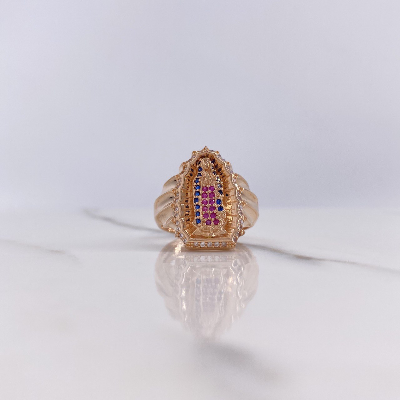 Anillo Virgen Guadalupe Silueta 6.7gr / T6 1/2 / Circones Blancos Azules Fucsias Oro Rosa $