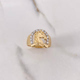 Anillo Herradura Caballo 5.55gr / T9 3/4 / Circones Blancos Dos Oros Amarillo Blanco $