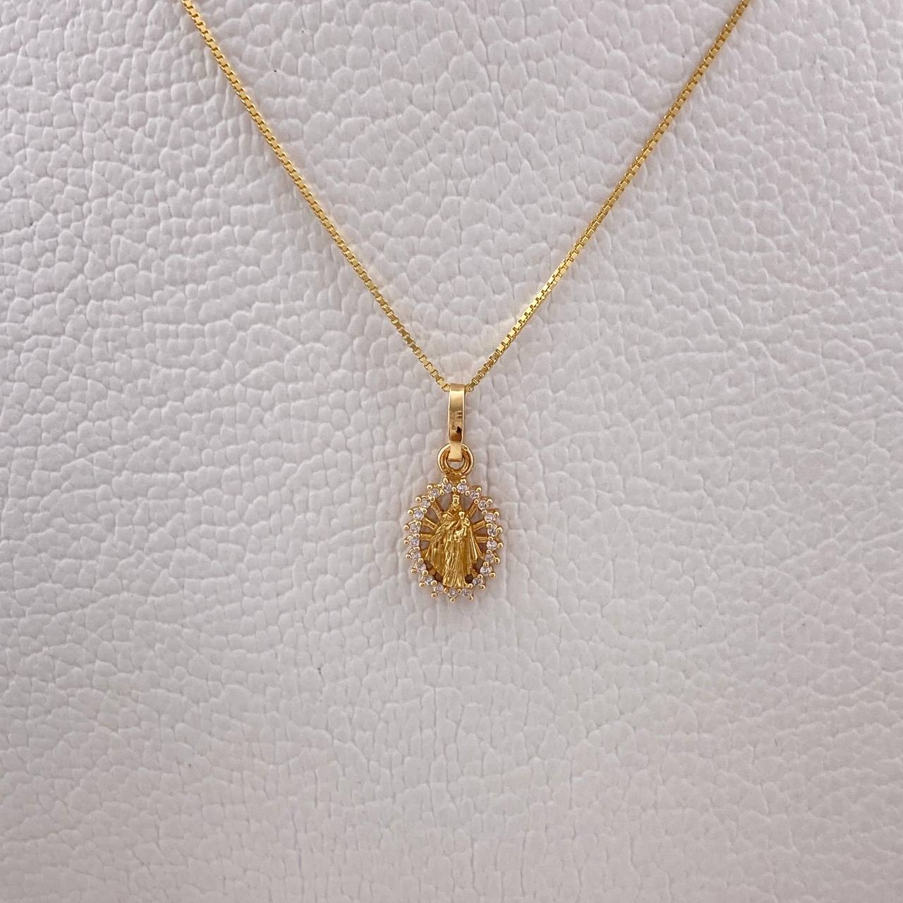 Cadena Veneciana 1.4gr / 50cm + Dije Virgen Del Carmen Circones Blancos 0.6gr / 1.6cm / Oro Amarillo (Oferta) $