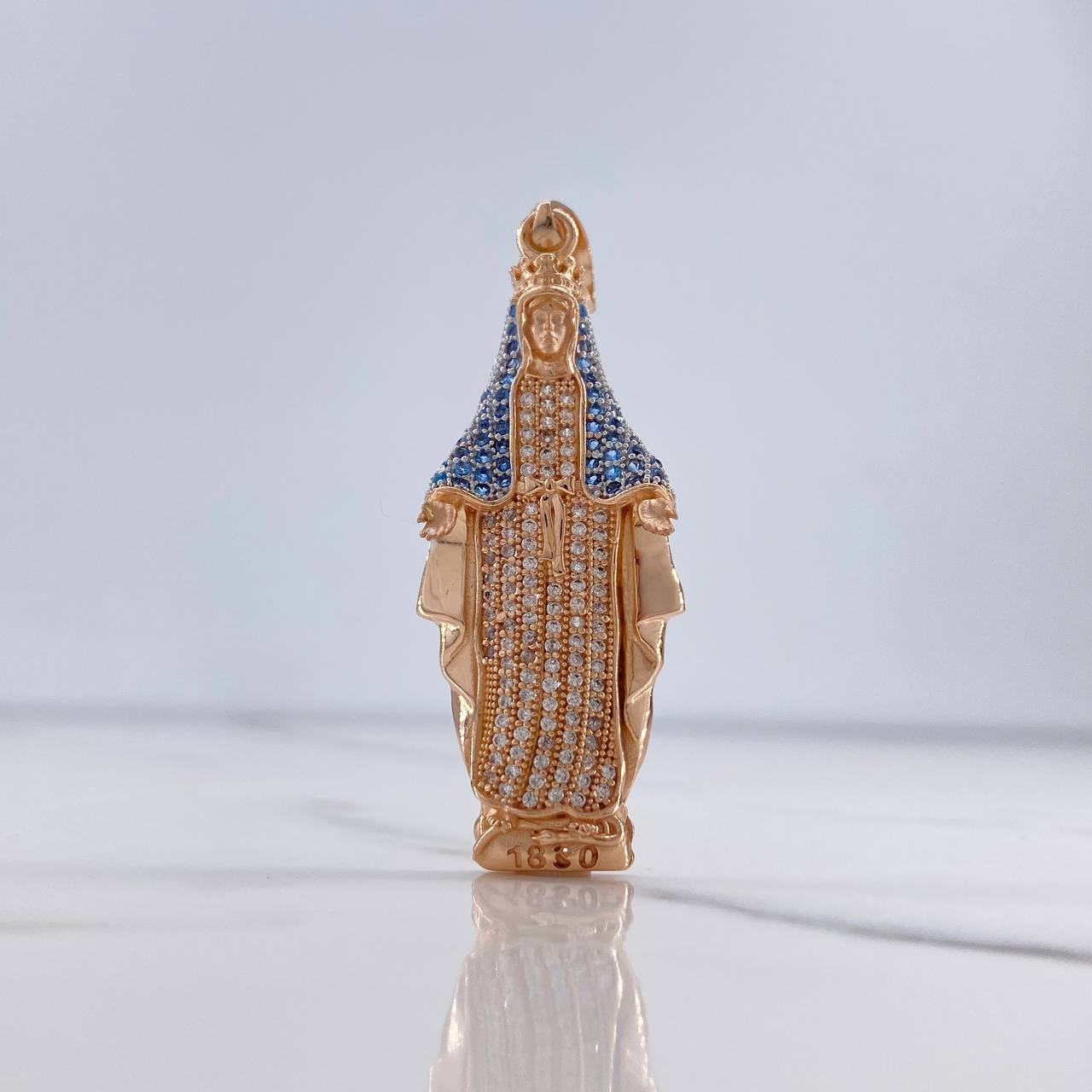 Dije Virgen Milagrosa 7.65gr / 5.2cm / Circones Blancos Azules Oro Rosa $