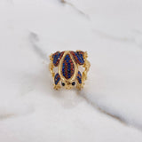 Anillo Rana 8.45gr / T6 1/2 / Circones Azules Naranjas Oro Amarillo $