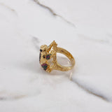 Anillo Rana 8.4gr / T6 1/2 / Circones Verdes Fucsias Oro Amarillo &