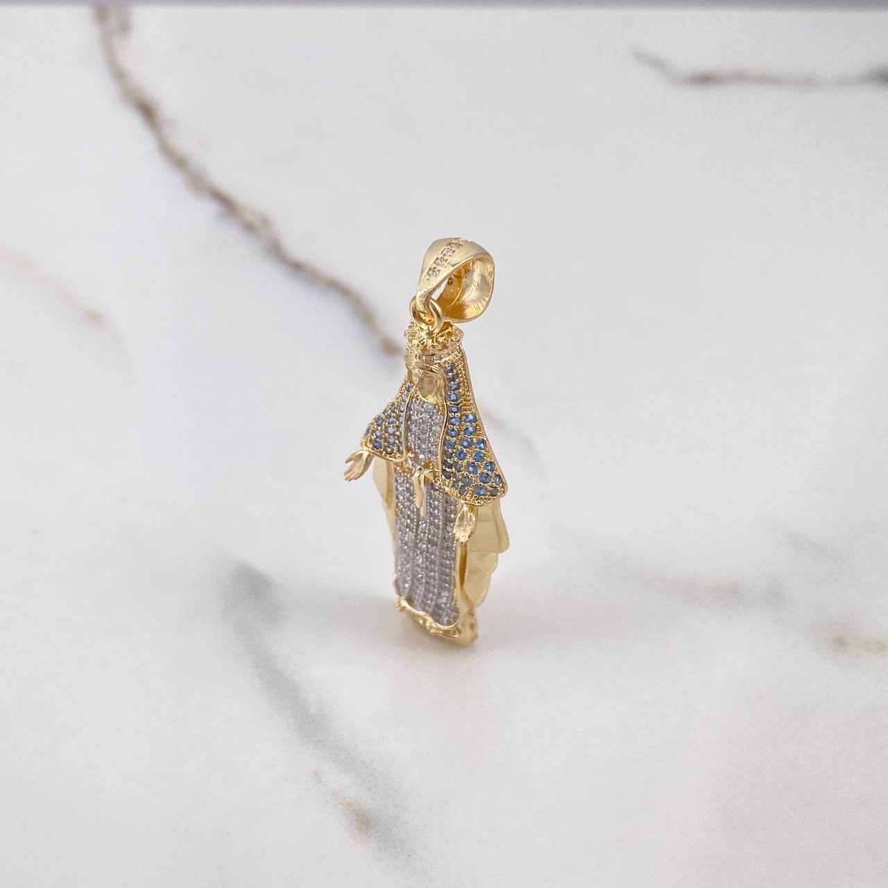 Dije Virgen Milagrosa 7.55gr / 5.2cm / Circones Blancos Azules Dos Oros Amarillo Blanco $