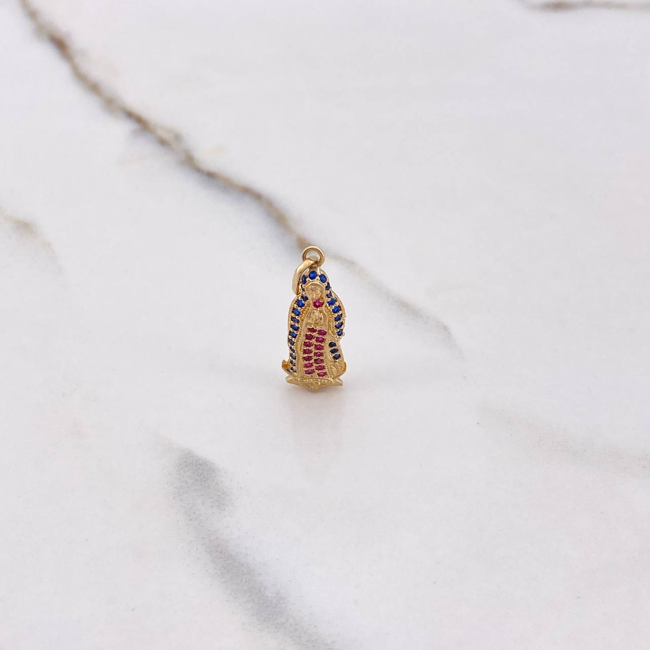 Dije Virgen Guadalupe 1.6gr / 2.7cm / Circones Azules Fucsias Oro Amarillo $