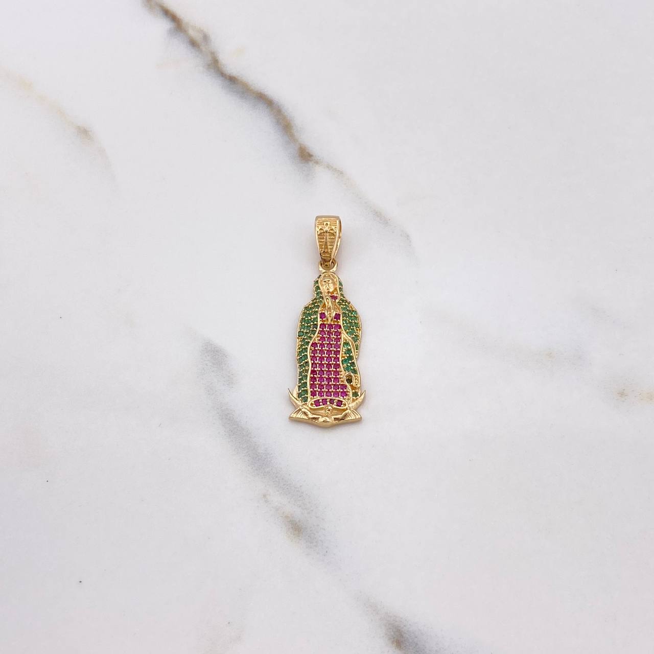 Dije Virgen Guadalupe 4gr / 4cm / Circones Verdes Fucsias Oro Amarillo $