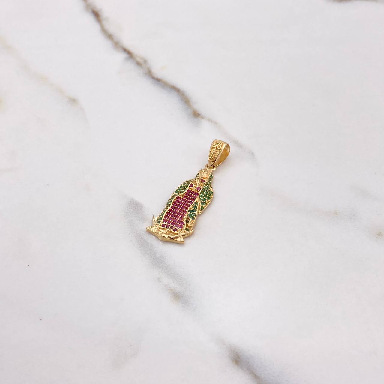 Dije Virgen Guadalupe 4gr / 4cm / Circones Verdes Fucsias Oro Amarillo $