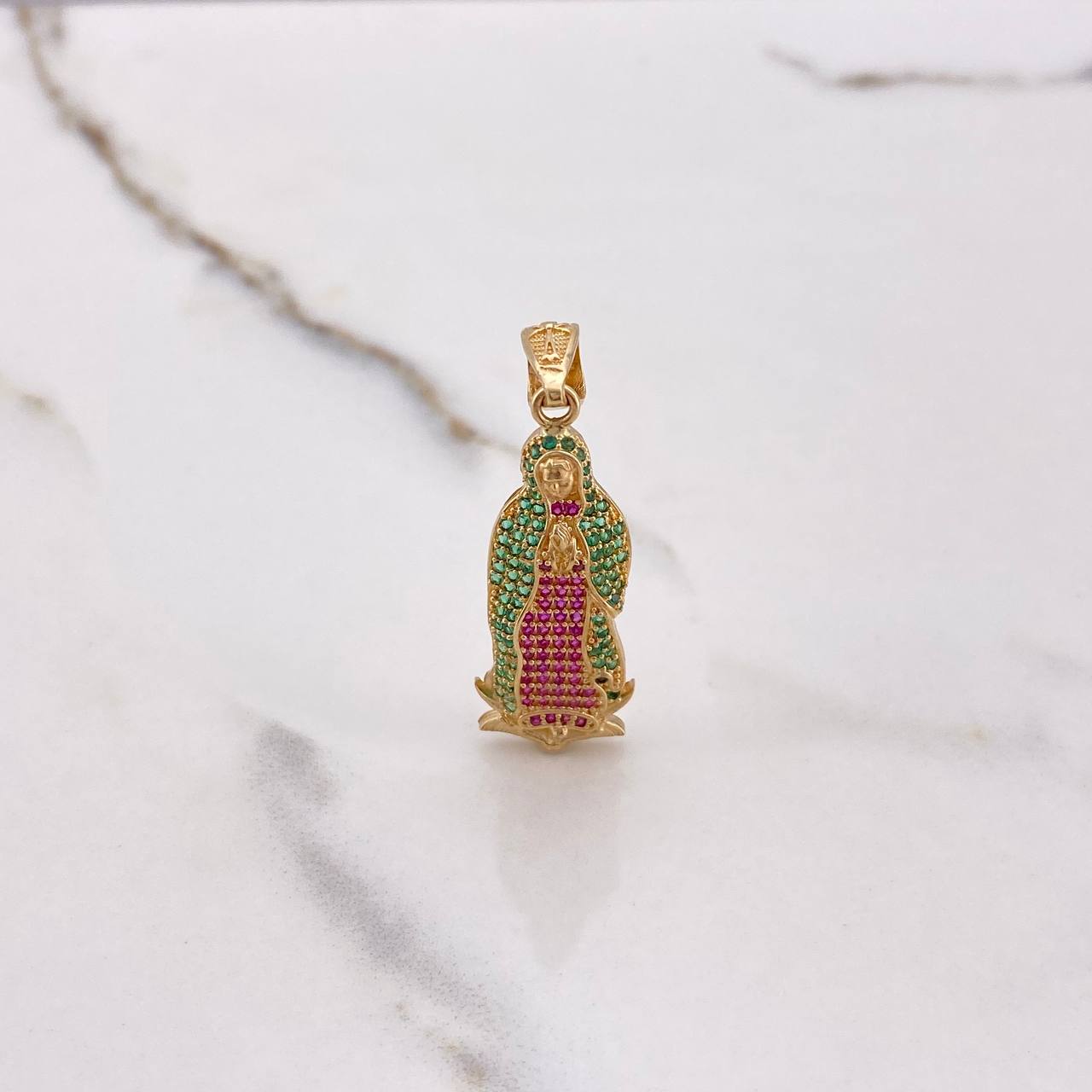 Dije Virgen Guadalupe 4gr / 4cm / Circones Verdes Fucsias Oro Amarillo $