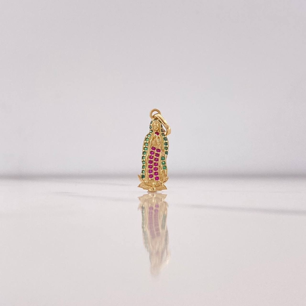 Dije Virgen Guadalupe 1.8gr / 2.7cm / Circones Verdes Fucsias Oro Amarillo $