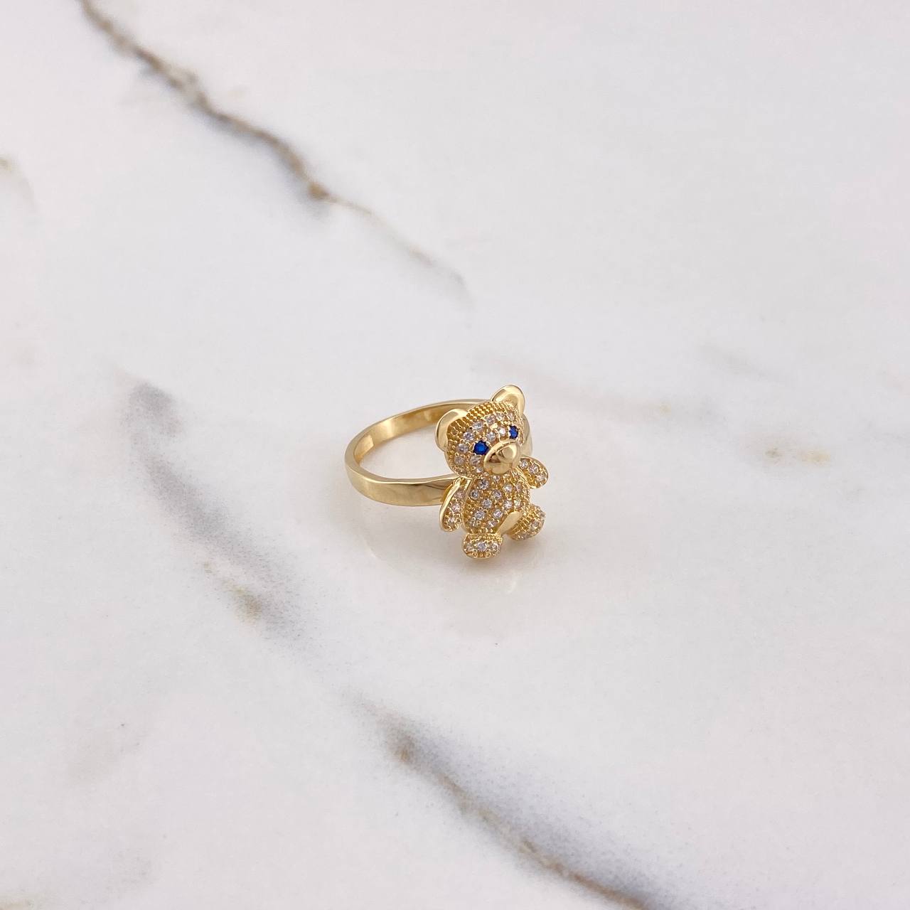 Anillo Oso 3.55gr / T7 / Circones Blancos Azules Oro Amarillo $