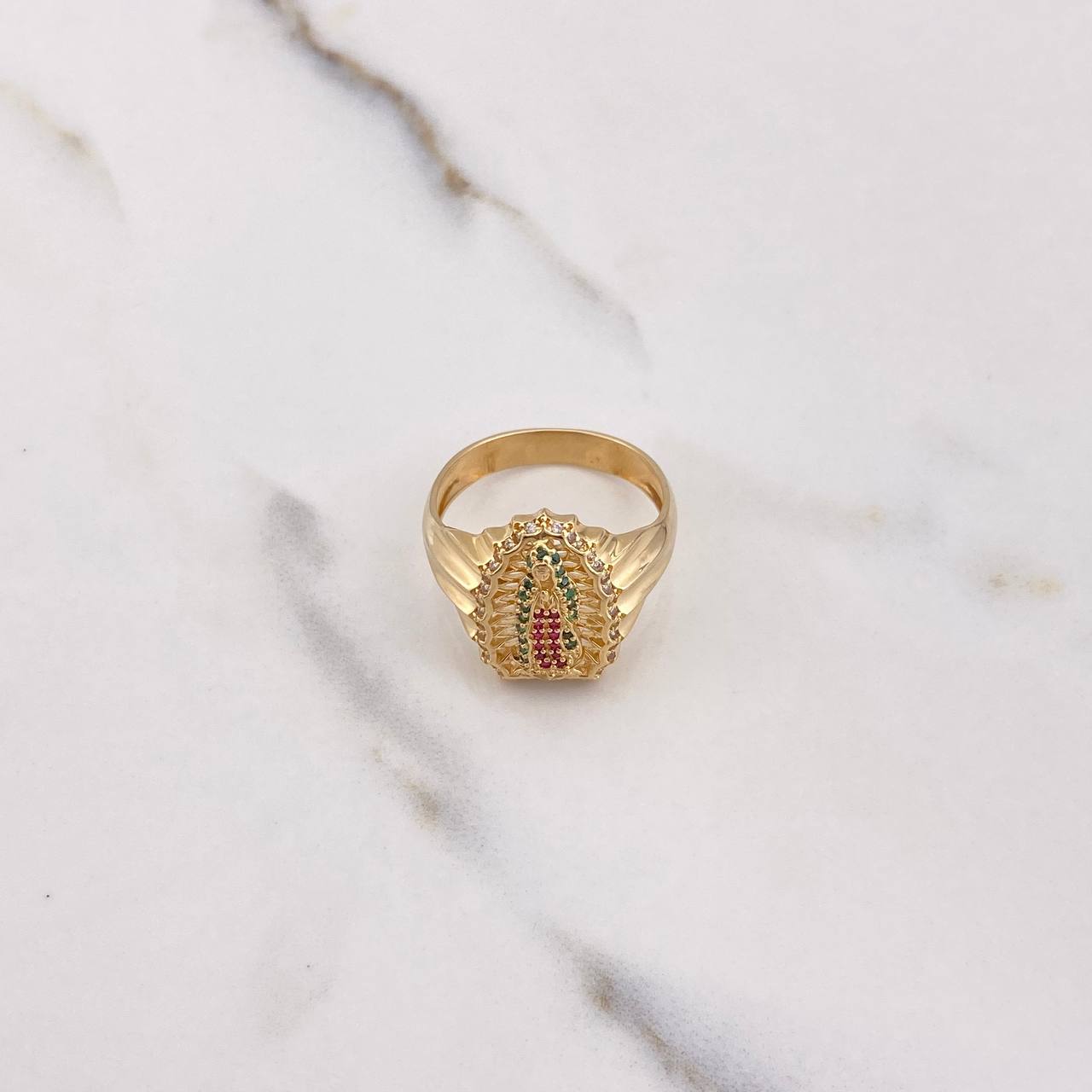 Anillo Virgen Guadalupe Silueta 7.3gr / T11 / Circones Blancos Verdes Fucsias Oro Amarillo $