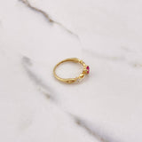 Anillo Corazon 1.65gr / T6 1/2 / Circon Fucsia Blancos Oro Amarillo $