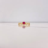 Anillo Corazon 1.65gr / T6 1/2 / Circon Fucsia Blancos Oro Amarillo $