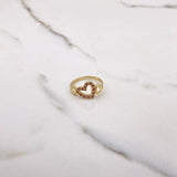 Anillo Tres Corazones 2.45gr / T7 1/4 / Circones Blancos Fucsias Oro Amarillo &